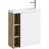 Подвесная тумба 60 см правая с одной дверью и открытыми полочками, цвет: корпус - дуб давос, фасад - белый матовый арт-ALB0106RDD+ALB0706WM — фото 4, Тумбы с раковиной