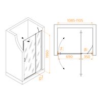 Душевая дверь RGW LE-004Gr 110x195, профиль серый, стекло матовое, арт-351200411-210 — фото 4, Распашные душевые двери
