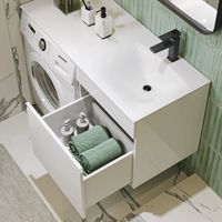 Товар: Подвесная тумба под стиральную машину с одним ящиком 115 см, цвет белый с умывальником арт-DU01051+FOR.11.04.D-R - фото 3 Подвесная тумба под стиральную машину с одним ящиком 115 см, цвет белый с умывальником арт-DU01051+FOR.11.04.D-R — фото 3, Тумбы с раковиной