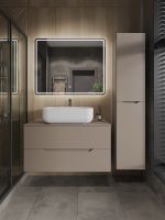 Orange Line Li-100TuLMDF+B03-600W тумба с раковиной подвесная 100 см, латте/белый Li-100TuLMDF+B03-600W — фото 5, Тумбы с раковиной