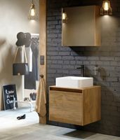 Подвесная тумба 60 см с двумя ящиками: основной и внутренний, скрытый за фасадом. Цвет бетон светлый/дуб балтийский; с умывальником арт-MOB0106BS+MOB0706DB — фото 4, Тумбы с раковиной