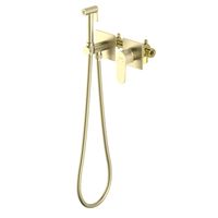 AQ1220BG ОБЕРОН комплект для гигиенического душа встроенный 2 отв. (смеситель + гигиеническая лейка + шланг), шлиф. золото — фото 1, Гигиенические души