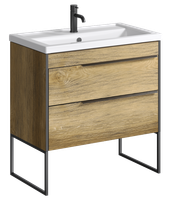 Напольная тумба в цвете дуб балтийский с двумя ящиками с умывальником арт-FRG0108DB+FRGN440 — фото 5, Тумбы с раковиной