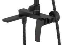 Душевая система Azario Conda с квадратным тропическим душем, керамический картридж, шланг 150 см, черный матовый арт-AZ-K2411B — фото 2, Душевые стойки