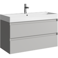 Подвесная тумба с двумя ящиками 100 см, цвет серый туман с умывальником арт-GE01102ST — фото 3, Тумбы с раковиной