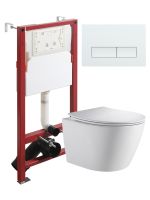 Orange Унитаз подвесной безободковый белый с инсталляцией, микролифт, кнопка смыва белая арт-CI07-150W+APB288 — фото 1, Комплекты унитаз + инсталляция