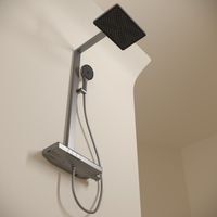 Душевая стойка SANCOS Vos с термостатическим смесителем, изливом, полкой, шлангом 1,5 м, верхним и ручным душем, цвет вороненая сталь, арт. арт-SC6100GG — фото 4, Душевые стойки