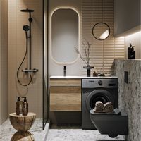 Подвесная тумба под стиральную машину с одним ящиком 115 см, цвет дуб балтийский с умывальником арт-TER01051DB+FOR.11.04.D-L — фото 2, Тумбы с раковиной