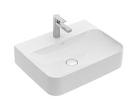 Раковина, Villeroy&Boch, Finion, ширина, мм-600, глубина, мм-470, высота, мм-125, тип установки-настенный, отверстия для смесителя-1 сквозное, 2 промаркированных, материал-TitanCeram, вид грязеотталкивающего покрытия-CeramicPlus, цвет-альпийский белый, с незапираемым клапаном, клапан с керамической крышкой арт-416861R1 — фото 1, Раковины накладные