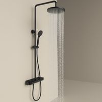 Душевая стойка Sancos Teo c термостатом, встроенным изливом, полкой и с регулировкой по высоте штанги, цвет черный матовый, арт. SC11002MB — фото 11, Душевые стойки