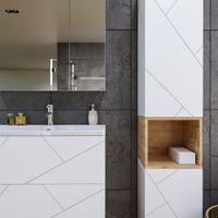 Тумба с раковиной и нишей Бриклаер КРИСТАЛЛ 80B, белый/дуб бунратти — фото 7, Тумбы с раковиной