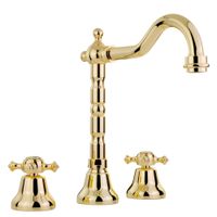 PRESTIGE См-ль д/раковины излив "змейка", на 3 отв., донный клапан "click-clack", золото 31619 — фото 1, Смесители для раковины