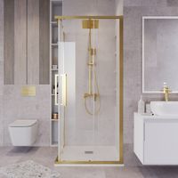 Душевое ограждение Grossman Cosmo (100х100х195) квадрат,раздвижная,золото сатин,стекло прозрачное, 1 место арт-300.K33.02.1010.32.00 — фото 3, Квадратные душевые уголки