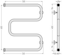 Полотенцесушитель водяной Сунержа Ш-образный+ 600х500 Без покрытия арт-00-4014-6050 — фото 2, Водяные полотенцесушители