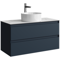 Подвесная тумба с двумя ящиком 100 см, цвет серый со столешницей мрамор белый и наставным умывальником арт-GE01102GRM+STG1014X456MW — фото 5, Тумбы с раковиной