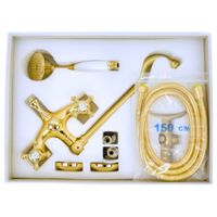 PRESTIGE Душевой настенный гарнитур (см-ль д/ванны/колонна ARCO/верхн.душ/шланг/ручной душ), золото арт-32783 — фото 9, Душевые стойки