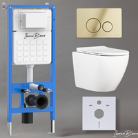 Комплект 3в1 IBERICA BLANCA инсталляция SILENCIO, унитаз BILBAO ALTO белый, кнопка смыва INOX-O золото глянцевое (IB001.BLA.231.816) — фото 1, Комплекты унитаз + инсталляция