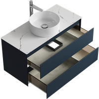 Подвесная тумба с двумя ящиком 100 см, цвет серый со столешницей мрамор белый и наставным умывальником арт-GE01102GRM+STG1014X456MW — фото 2, Тумбы с раковиной