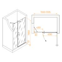 Душевая дверь RGW HO-012 110x195, профиль хром, стекло прозрачное/8 мм, арт-350601211-11 — фото 7, Распашные душевые двери