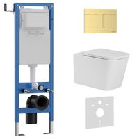 Комплект 3в1 IBERICA BLANCA инсталляция SILENCIO MINI, унитаз TOLEDO ALTO белый, кнопка смыва INOX-R золото матовое (IB.001M.TLA.234.1503) — фото 1, Комплекты унитаз + инсталляция