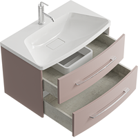 Подвесная тумба в цвете пепельная роза с двумя ящиками с умывальником из литьевого мрамора арт-NER0108PR — фото 2, Тумбы с раковиной