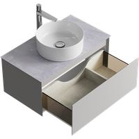 Подвесная тумба с одним ящиком 81 см, цвет серый туман со столешницей серый камень и наставным умывальником арт-GE01081ST+STG814X476GS — фото 2, Тумбы с раковиной