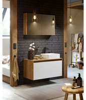 Подвесная тумба 100 см с двумя ящиками: основной и внутренний, скрытый за фасадом. Цвет бетон светлый/белый; с умывальником арт-MOB0110BS+MOB0710W — фото 3, Тумбы с раковиной