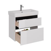 Тумба Lemark COMBI 80 см под 1 раковину, подвесная/напольная, 2 ящика, цвет планки: Чёрный, цвет кор арт-LM03C80T-black — фото 1, Тумбы под раковину