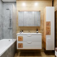 Тумба под раковину подвесная Бриклаер Форест дуб золотой/белый, 100 см 4627125416729 — фото 3, Тумбы с раковиной