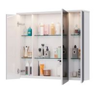 Шкаф зеркальный Lemark ZENON 90х80 см 3-х дверный, с козырьком-подсветкой, с розеткой, цвет корпуса: арт-LM90ZS-Z — фото 2, Зеркальные шкафы в ванную