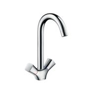 Смеситель для кухни, Hansgrohe, Logis M31, тип открывания воды-двухвентильный, тип регулирования воды-керамическая кран-букса, монтаж-на раковину/столешницу, отверстия для монтажа-1, высота, мм-283, вынос излива, мм-145, тип излива-поворотный, тип подводки-гибкая, стандарт подвода воды-3/8", цвет-хром арт-71280000 — фото 1, Смесители для кухни