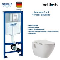 КОМПЛЕКТ Grohe + beWash: Инсталляция 38772001 Grohe Rapid SL + Vettern Унитаз подвесной с сиденьем микролифт белый глянец 82323201+EVB7382 GRH772VET201 — фото 1, Комплекты унитаз + инсталляция