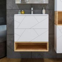 Товар: Тумба с раковиной и нишей Бриклаер КРИСТАЛЛ 70B, белый/дуб бунратти - фото 1 Тумба с раковиной и нишей Бриклаер КРИСТАЛЛ 70B, белый/дуб бунратти — фото 1, Тумбы с раковиной