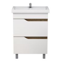 тумба Лотос 60 (Фостер 60) DB2 напольная, дуб светлый/белая без умывальника арт-MFR19687WB — фото 1, Тумбы под раковину