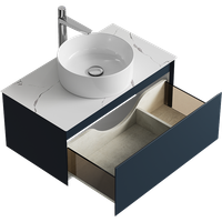 Подвесная тумба с одним ящиком 81 см, цвет серый со столешницей мрамор белый и наставным умывальником арт-GE01081GRM+STG814X476MW — фото 2, Тумбы с раковиной