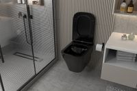 Комплект подвесной унитаз ABBER Rechteck AC1201MB черный матовый с инсталляцией AC0105 и кнопкой AC0121RG золото розовое AC1201MB-AC0105-AC0121RG — фото 4, Комплекты унитаз + инсталляция