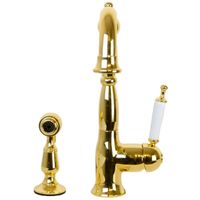 CUCINA OXFORD См-ль д/кухни моноком. с гигиенической лейкой, ручка белая, золото арт-25795 — фото 2, Смесители для кухни