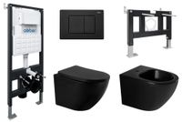 Комплект ABBER унитаз AC1100MB черный матовый с инсталляцией AC0105 и кнопкой AC0120MB, биде AC1150MB с инсталляцией AC0101P AC1100MB-AC0105-AC0120MB-AC1150MB-AC0101P — фото 1, Комплекты унитаз + инсталляция