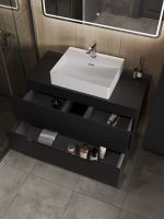 Orange Line Li-100TubMDF+B04-500W тумба с раковиной подвесная 100 см, черный/белый Li-100TubMDF+B04-500W — фото 4, Тумбы с раковиной