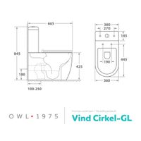 Бачок унитаза-компакта OWL Vind Cirkel-GL, двойной слив 3\6л, арматура WDI арт-OWLT190301/2 — фото 6, Напольные унитазы