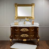 Товар: VIRGINIA База L139xH82xP59 см. 2 выдв.ящика, цвет: Орех темн. глянцевый/декор золото, ручки золото 29608 - фото 1 VIRGINIA База L139xH82xP59 см. 2 выдв.ящика, цвет: Орех темн. глянцевый/декор золото, ручки золото 29608 — фото 1, Тумбы под раковину