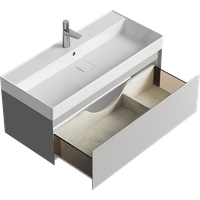 Подвесная тумба с одним ящиком 100 см, цвет серый туман с умывальником арт-GE01101ST — фото 1, Тумбы с раковиной