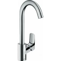 Смеситель для кухни, Hansgrohe, Logis M31, Eco, тип открывания воды-однорычажный, тип регулирования воды-керамический картридж, монтаж-на раковину/столешницу, отверстия для монтажа-1, высота, мм-332, вынос излива, мм-145, тип излива-поворотный 110°, 150° или 360°, тип подводки-гибкая, стандарт подвода воды-3/8", цвет-хром арт-71861000 — фото 1, Смесители для кухни