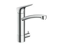 Смеситель для кухни, Hansgrohe, Logis M31, с запорным вентилем, тип открывания воды-однорычажный, тип регулирования воды-керамический картридж, монтаж-на раковину/столешницу, отверстия для монтажа-1, высота, мм-283, вынос излива, мм-217, тип излива-поворотный 120°, тип подводки-гибкая, стандарт подвода воды-3/8", цвет-хром арт-71834000 — фото 1, Смесители для кухни