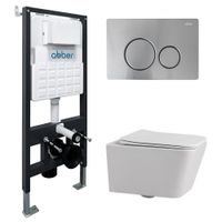 Комплект подвесной унитаз ABBER Rechteck AC1201 белый с инсталляцией AC0105 и кнопкой AC0121MCH матовый хром арт-AC1201-AC0105-AC0121MCH — фото 1, Комплекты унитаз + инсталляция