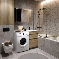 Напольная тумба под стиральную машину с двумя ящиками 115 см, цвет дуб балтийский с умывальником арт-TER01052NDB+FOR.11.04.D-R — фото 3, Тумбы с раковиной