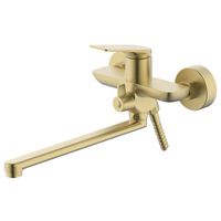 Смеситель для ванны Azario Lursy керамический картридж, длинный излив, с ручным душем, шланг 150 см, золото матовое арт-AZ-K1749MG — фото 1, Смеситель для ванны