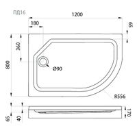 ПД16 Поддон 120х80 1/4 круга, низкий, левый в комплекте арт-Щ0000038229 — фото 2, Акриловые душевые поддоны