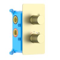 AQ1393BG ЕВРОПА термостатический смеситель для ванны 3 режима (внешняя и скрытая часть), шлиф. золото — фото 1, Смеситель для душа