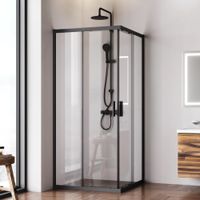 W90G-403-9090BT Gem душевое огражд квадратн.,раздвиж.двери 90x90 черный мат.,стекло прозрачн — фото 7, Душевые кабины и ограждения